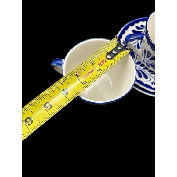 Anfora Puebla Blue Teacup Saucer Hand Painted Mexico Collect Early Mark Vintage - Picture 10 of 13